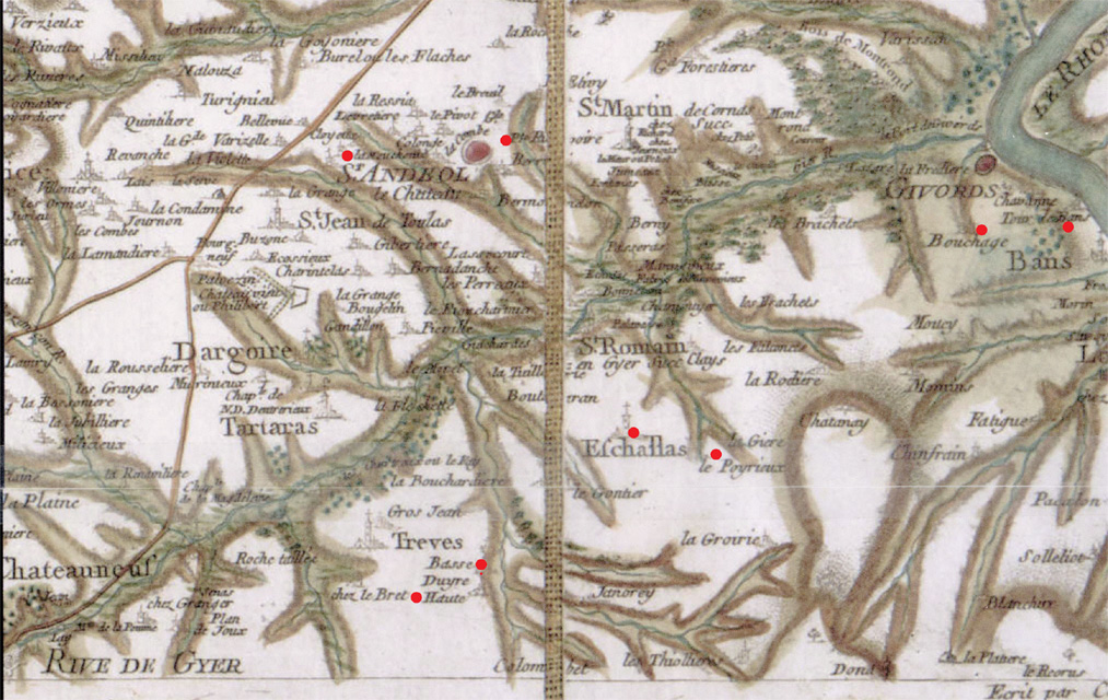 Carte de Cassini des environs de Givors et Saint Andéol le Château